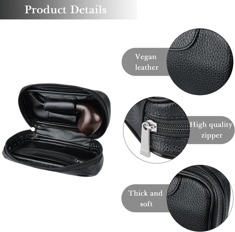 Linkidea Vegan Leather Tobacco Pipe Bag, Multi-Function Travel Tobacco Pipe Bags & Pouches, Tobacco Pipes & Accessories Bag for Great Gifts (Black) - Image 3